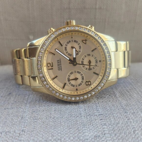Guess Women Wristwatch Crystals Accent Bezel Gold Tone Multi Function Watch - Picture 3 of 12